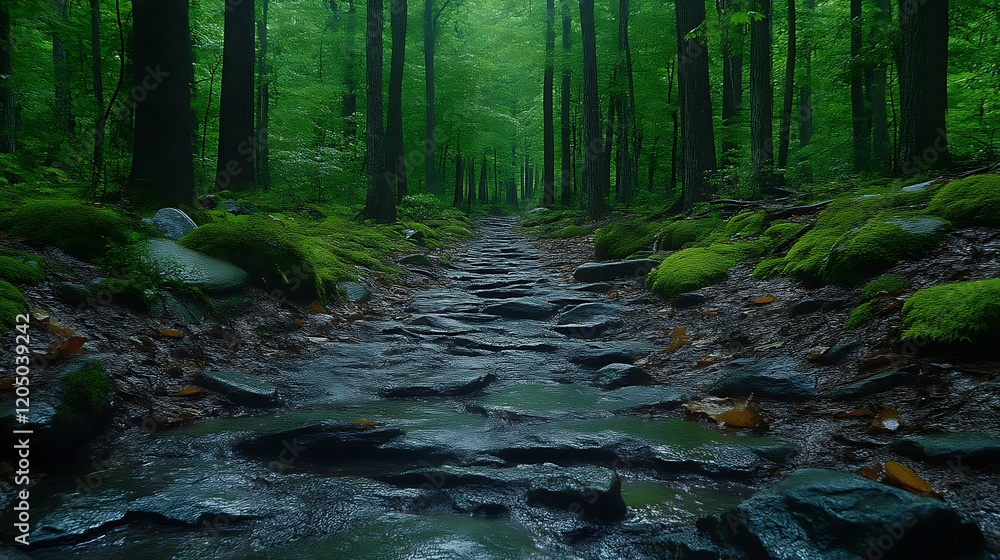 Obraz premium Forest stream path after rain.