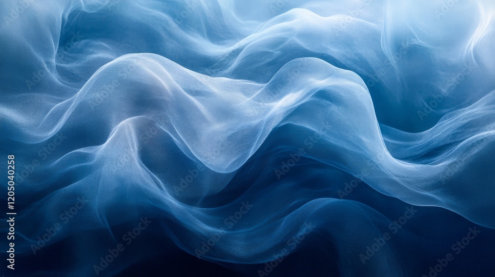 Fototapeta premium Blue Fabric Draped in Soft Waves Abstract Texture