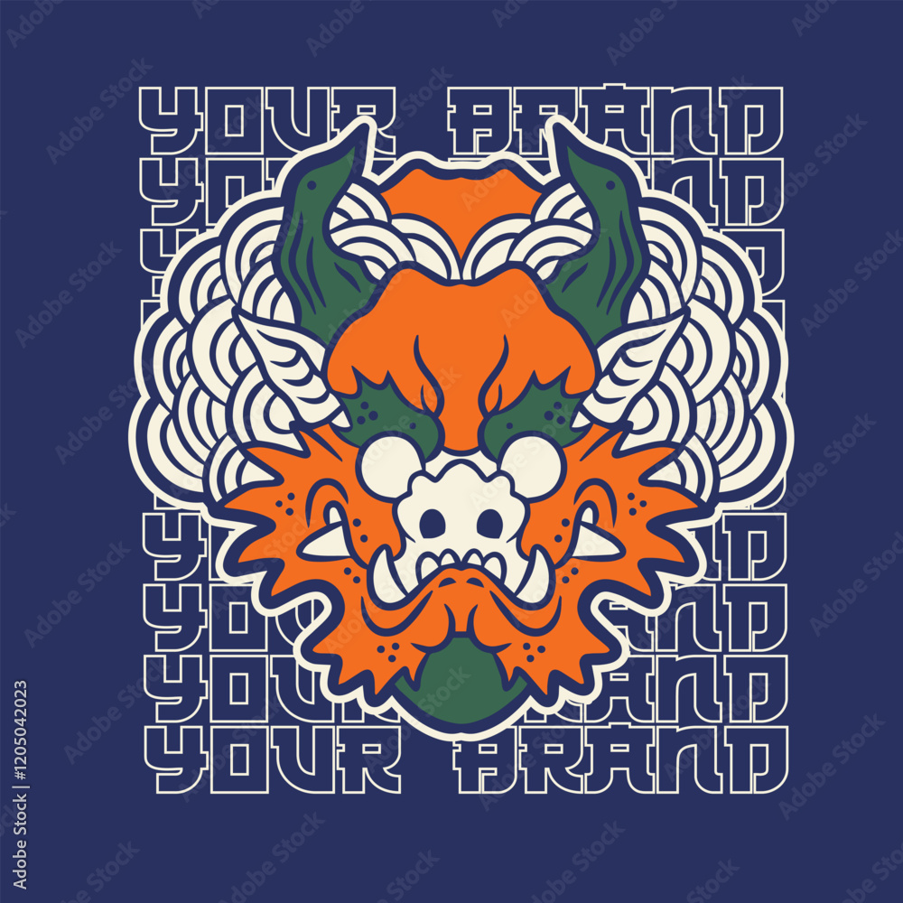 Fototapeta premium Dragon head front view logo. Simple shaped dragon stamp.