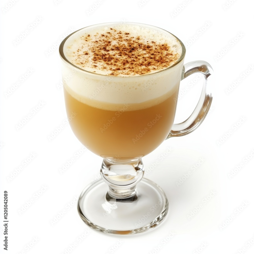 A creamy hot buttered rum with nutmeg topping, warming and rich, isolated white background A creamy hot buttered rum with nutmeg topping, warming and rich, isolated white background