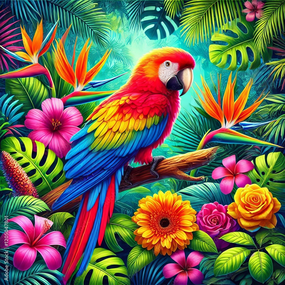 Fototapeta premium Exotic Parrot in Lush Jungle