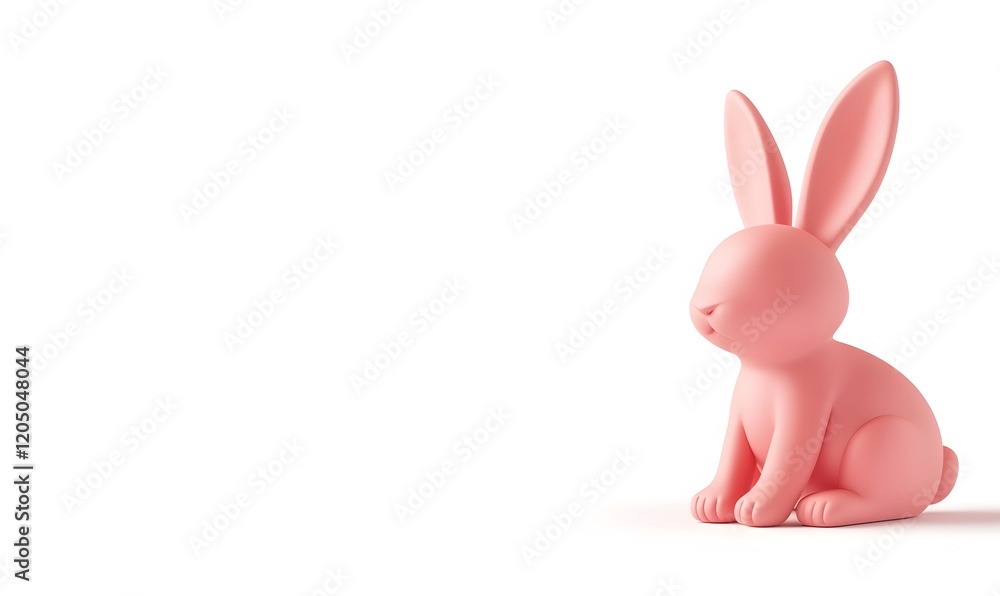 Obraz premium Pink bunny sits on white, space for text, Easter