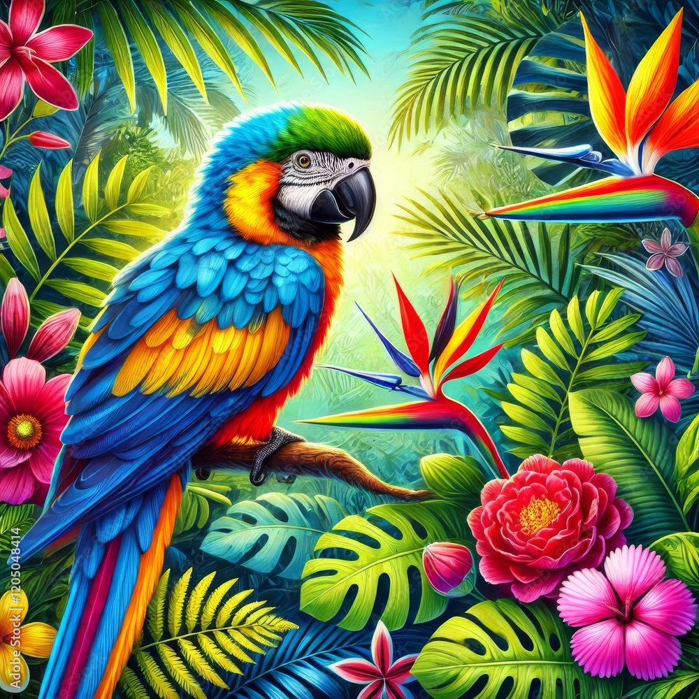 Fototapeta premium Exotic Parrot in Lush Jungle