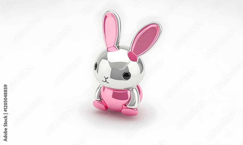 Obraz premium Pink metallic bunny, studio shot, white background, Easter