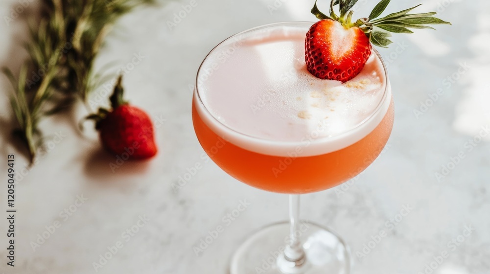 A cocktail glass with a vibrant pink drink and a strawberry garnish, isolated on a clean white backdrop, A cocktail glass with a vibrant pink drink and a strawberry garnish, isolated on a clean white backdrop,