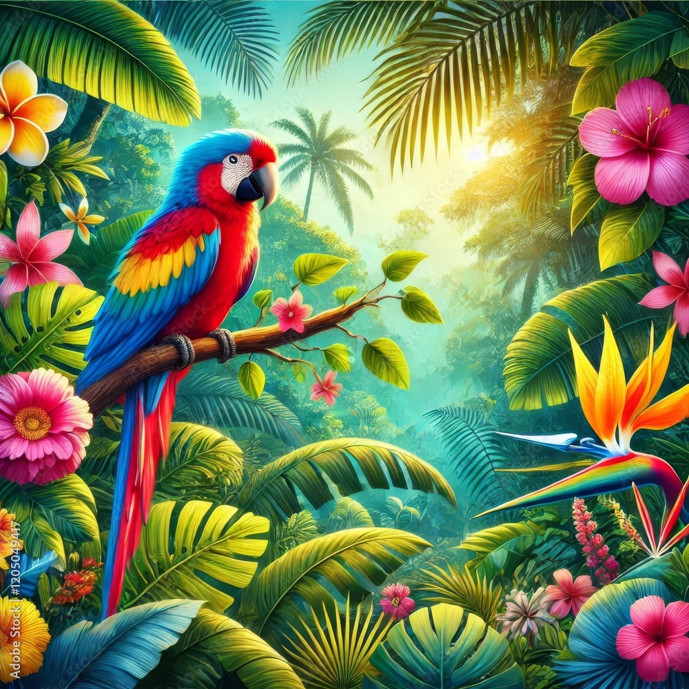 Fototapeta premium Exotic Parrot in Lush Jungle