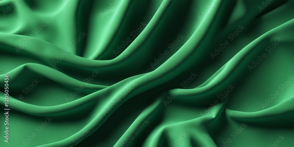 Fototapeta premium Elegant Green Satin Fabric with Soft Folds and Luxurious Texture