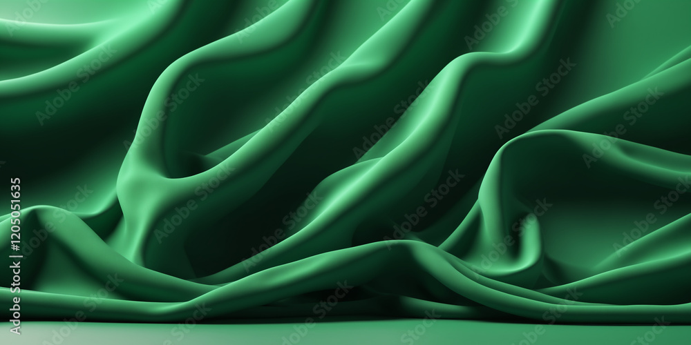Obraz premium Elegant Green Satin Fabric with Soft Folds and Luxurious Texture