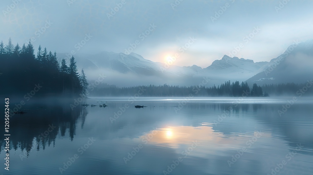 Obraz premium Tatra National Park, serene mountain lake at dawn, bathed in soft sunlight, capturing Poland’s natural beauty in the early morning light.