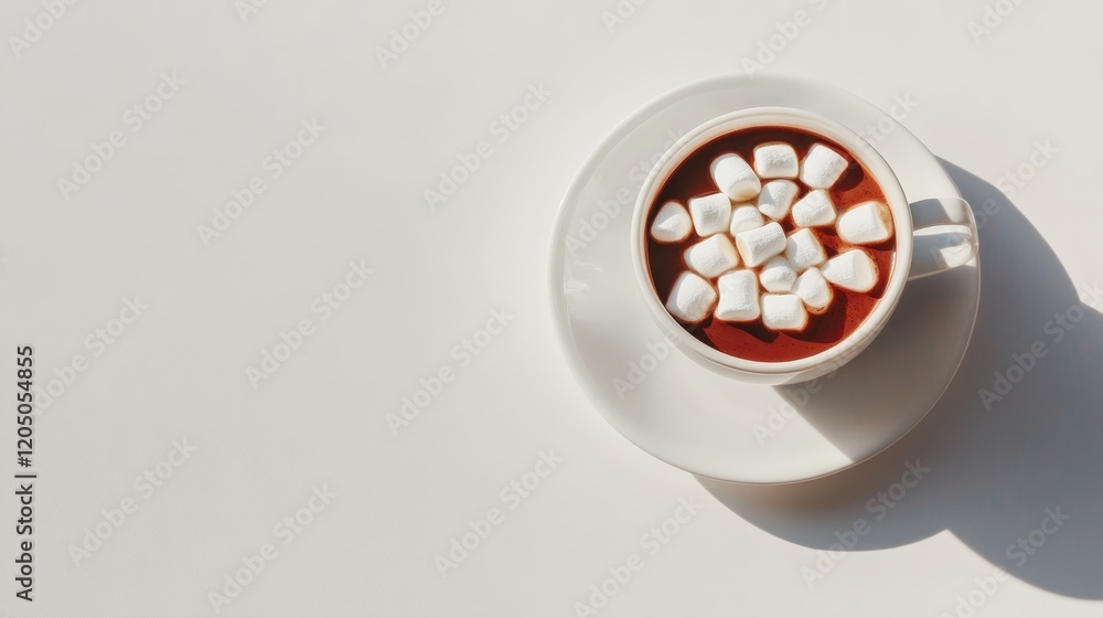A cup of hot chocolate with marshmallows on top, perfectly centered on a white backdrop, A cup of hot chocolate with marshmallows on top, perfectly centered on a white backdrop,