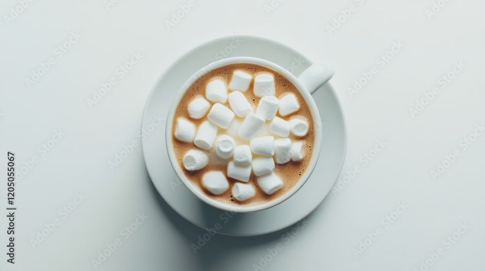 A cup of hot chocolate with marshmallows on top, perfectly centered on a white backdrop, A cup of hot chocolate with marshmallows on top, perfectly centered on a white backdrop,