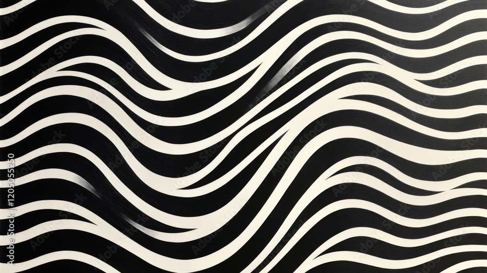 Abstract Black And White Wavy Lines Painting Abstract Black And White Wavy Lines Painting