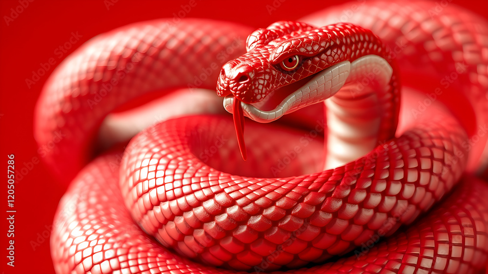 Fototapeta premium Year of the Snake, scales, auspicious red, 3D, gentle style. Generative AI