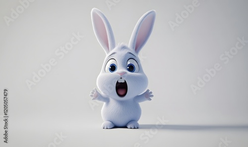 Surprised cartoon bunny, studio shot, white background, Easter photo