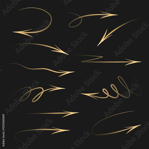 Elegant Golden Vector Arrows on a Dark Background for Design Purposes