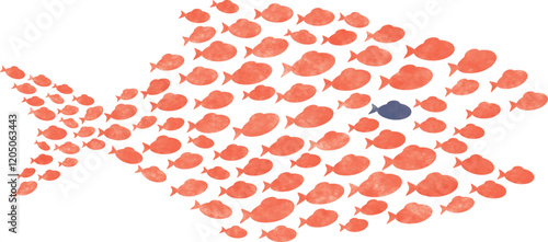 小魚たちが大きな魚を形成する群れのイラスト