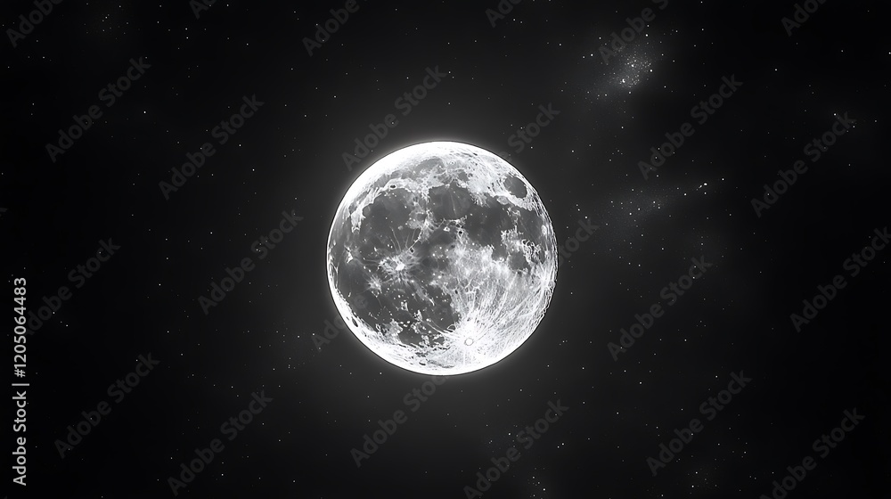 A luminous full moon casting a gentle glow on a completely black background A luminous full moon casting a gentle glow on a completely black background
