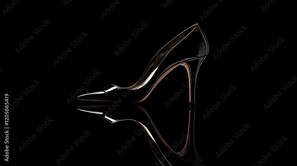 A pair of elegant high heels illuminated subtly on a completely black background A pair of elegant high heels illuminated subtly on a completely black background