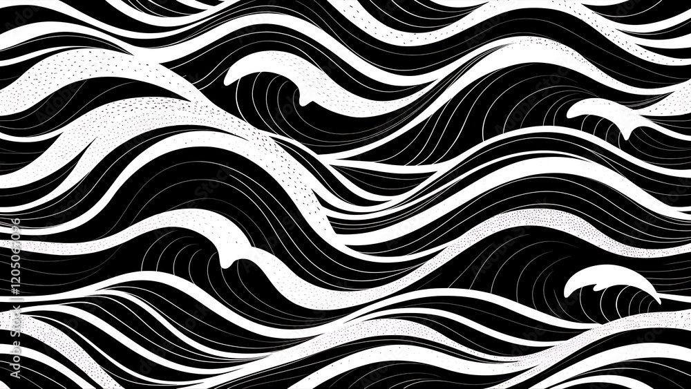 Sixteen black and white wave patterns (seamlessly tiling).Seamless pattern can be used for wallpaper, pattern fills, web page background,surface textures. Gorgeous seamless wave background Sixteen black and white wave patterns (seamlessly tiling).Seamless pattern can be used for wallpaper, pattern fills, web page background,surface textures. Gorgeous seamless wave background