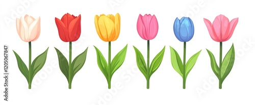 Wallpaper Mural Set of multi colored tulips isolated on white background Torontodigital.ca