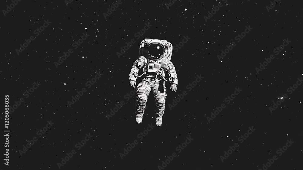 A lone astronaut floating in space with a completely black background
