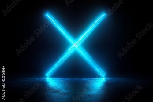 Wallpaper Mural X-shaped blue light glowing against dark gradient background with symmetrical composition, detailed light and shadow effects, and high-definition quality. Torontodigital.ca