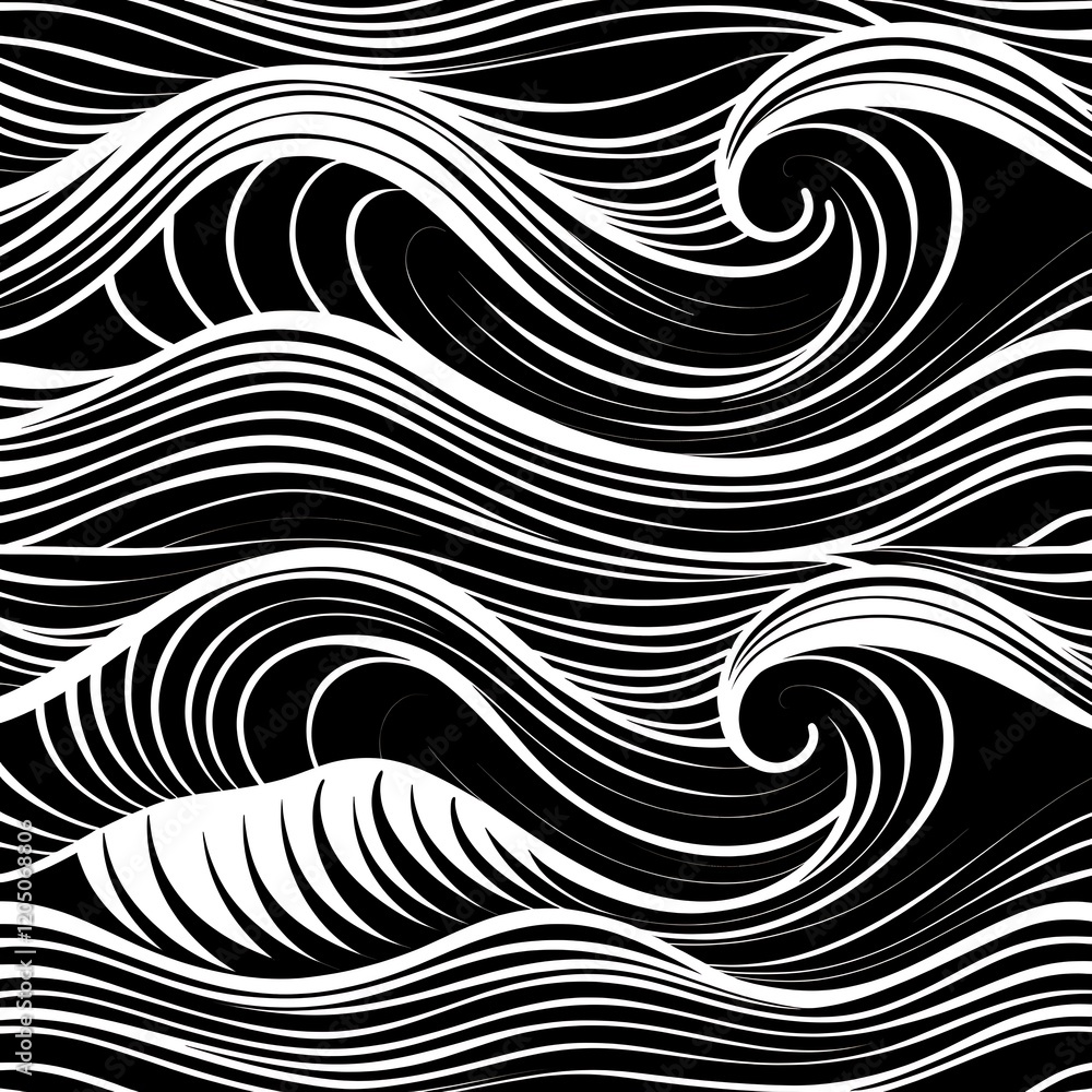 Set of eight black and white wave patterns (seamlessly tiling).Seamless pattern can be used for wallpaper, pattern fills, web page background,surface textures. Gorgeous seamless wave background Set of eight black and white wave patterns (seamlessly tiling).Seamless pattern can be used for wallpaper, pattern fills, web page background,surface textures. Gorgeous seamless wave background
