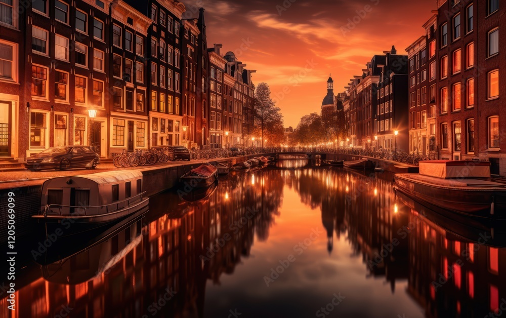 Fototapeta premium Amsterdam Canal at Sunset