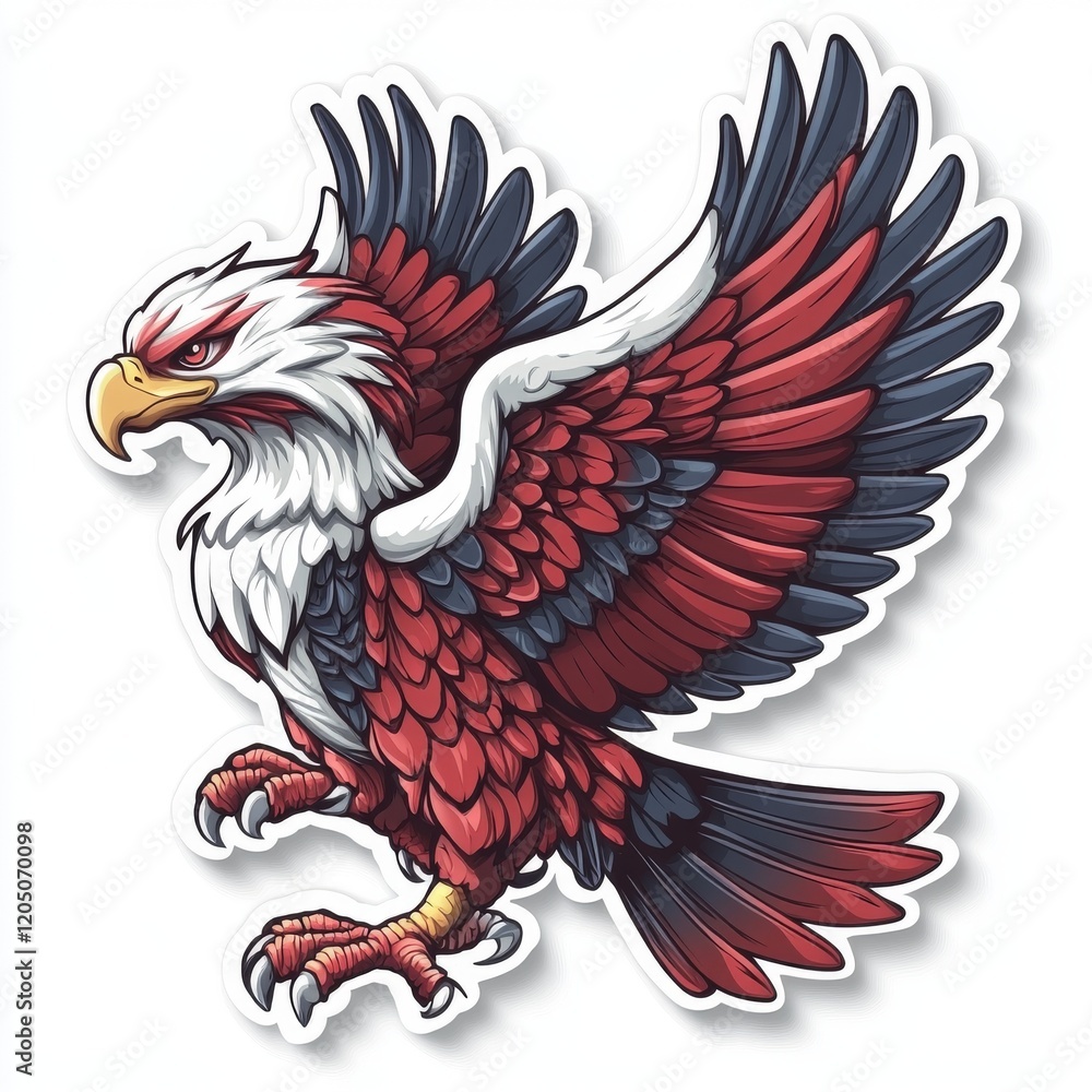 Obraz premium Striking Patriotic Eagle Illustration with Red White and Blue Feather Pattern