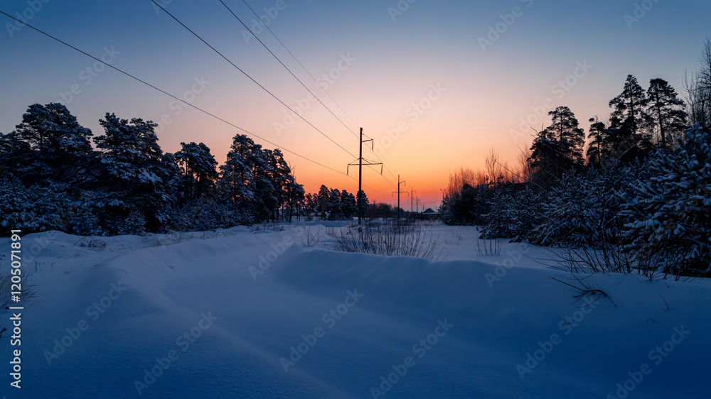 Obraz premium Winter frosty morning after snowfall