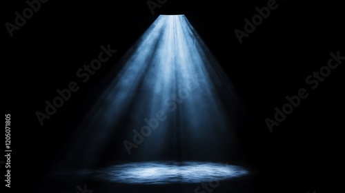 A radiant beam of light piercing through darkness on a completely black background