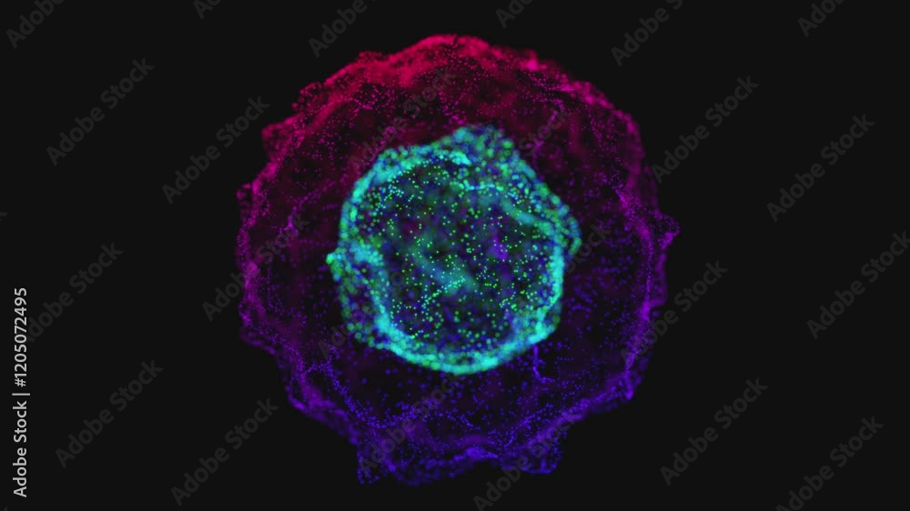 Colorful Red and Blue Particle Sphere with Abstract Glow on Black Background Colorful Red and Blue Particle Sphere with Abstract Glow on Black Background