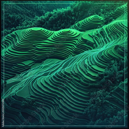 Emerald Green Rice Terraces Cascading Down Hillsides