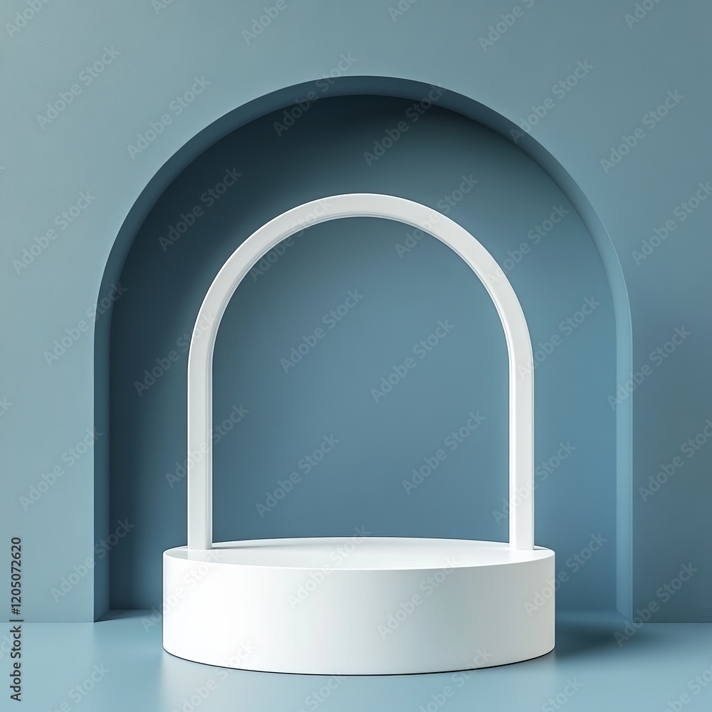 Abstract background with round podium and blue arch. 3d render. Abstract background with round podium and blue arch. 3d render.