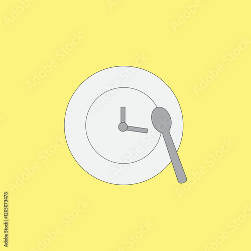 Clock with spoon icon vector illustration on yellow background. Ramadan concept. Fasting time