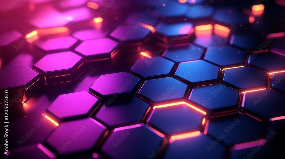 Abstract Hexagonal Pattern With Neon Lights Abstract Hexagonal Pattern With Neon Lights