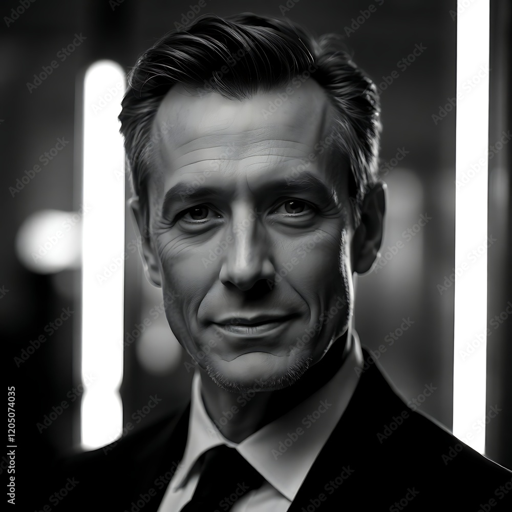 Monochrome portrait of a confident middle-aged man. Monochrome portrait of a confident middle-aged man.