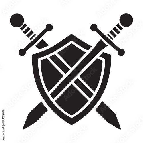 Detailed Silhouette Shield and Crossed Swords Design