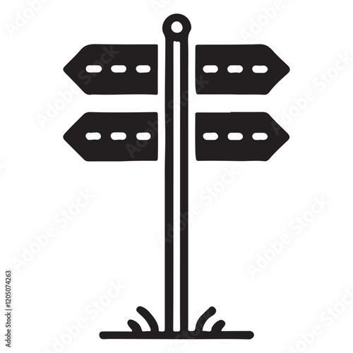 Detailed Four-Way Signpost with Road Markings
