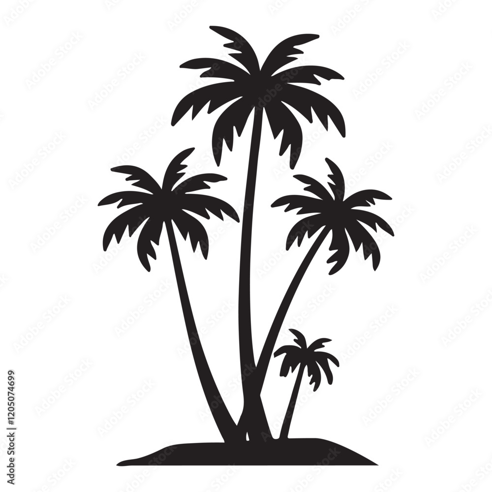 Fototapeta premium Three Palm Trees Clustered on an Island Silhouette