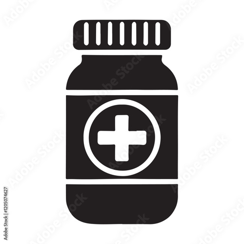 Simple Medical Bottle Silhouette Icon Vector Graphic