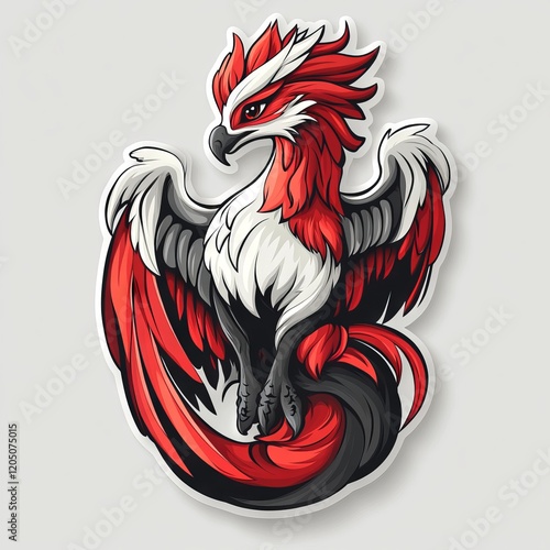 Wallpaper Mural A majestic red and white phoenix with detailed feathers and black talons poised for flight against a clean background Torontodigital.ca