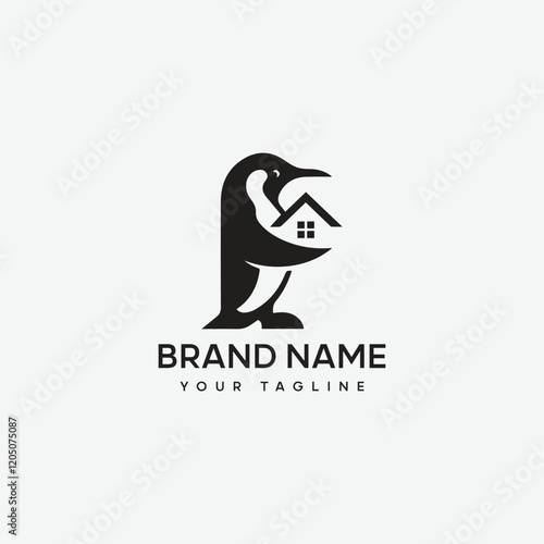 penguin real-estate home vector logo concept
