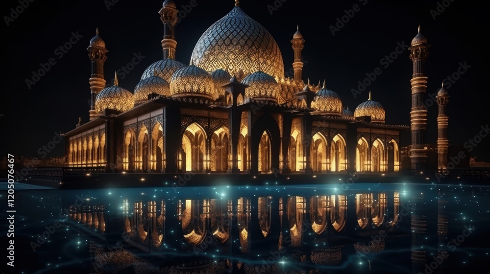 Obraz premium Illuminated Mosque at Night