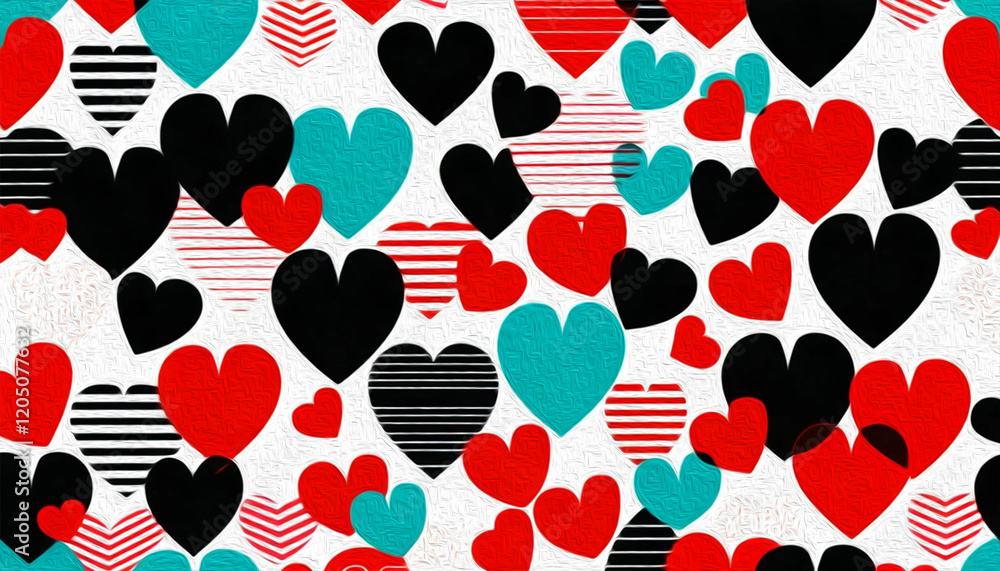 Fototapeta premium Valentine's Day card design. Illustration with oil paint. Pattern for printing on wall decorations, covers, wallpapers