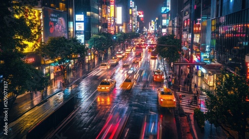 Rain Streaked City Street Night Traffic Lights