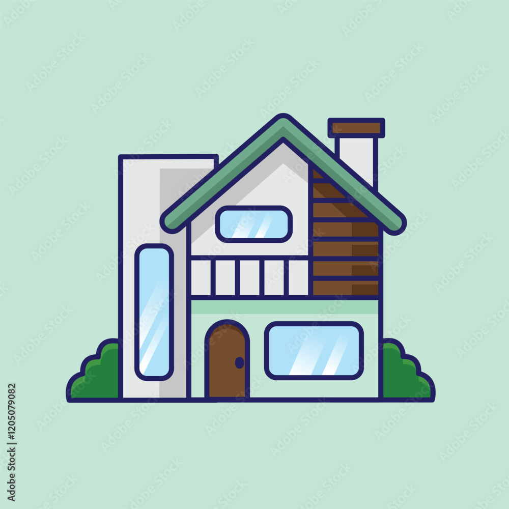 Fototapeta premium Simple cottage modern home cartoon vector illustration Collection of house concept icon isolated