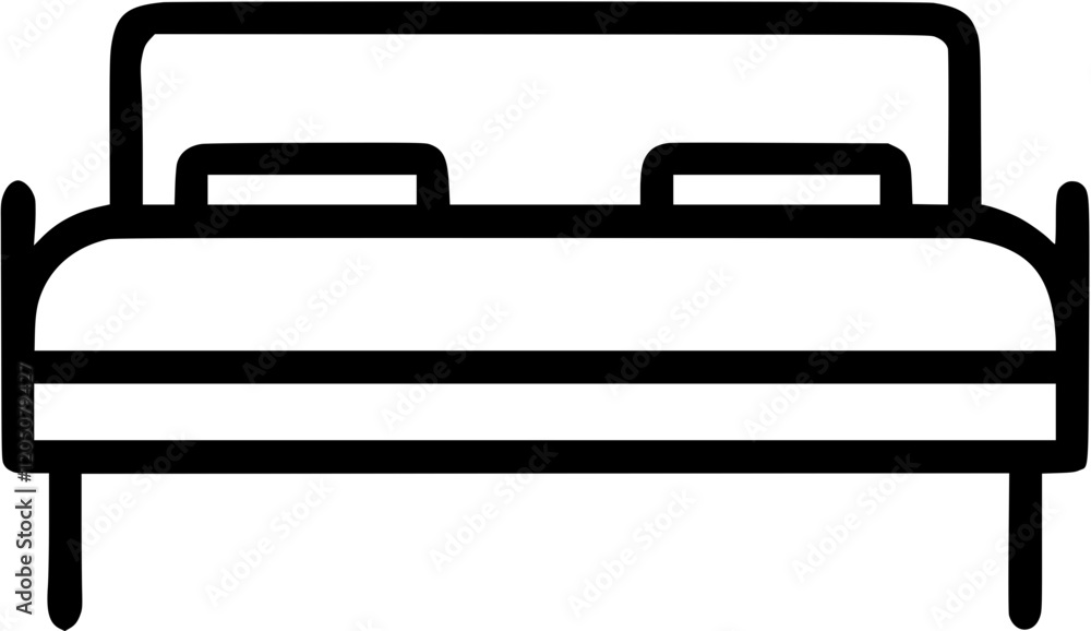 Bed in outline icon style, homes and Residences theme. Bed in outline icon style, homes and Residences theme.