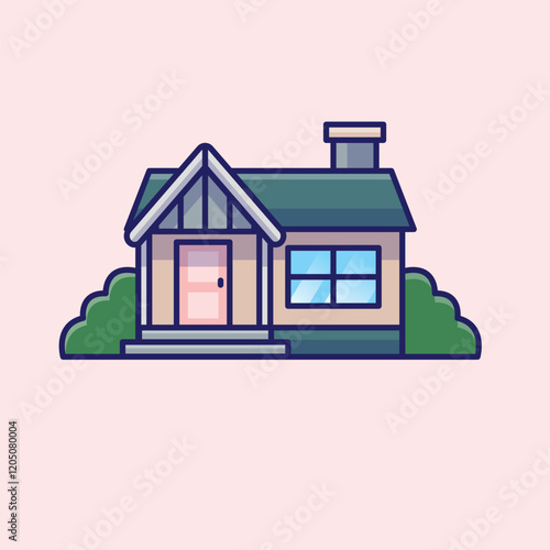 Simple house eco compatible home with chimney cartoon vector illustration Collection of house concept icon isolated