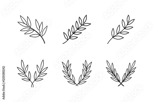 olive branches line art vector illustration